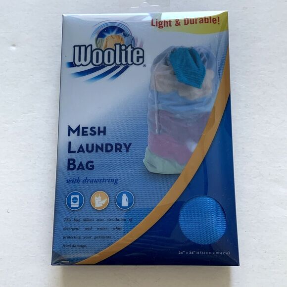 2 pk Woolite Mesh Laundry Bag Drawstring Wash Travel Storage 24x36 Blue - Picture 2 of 3